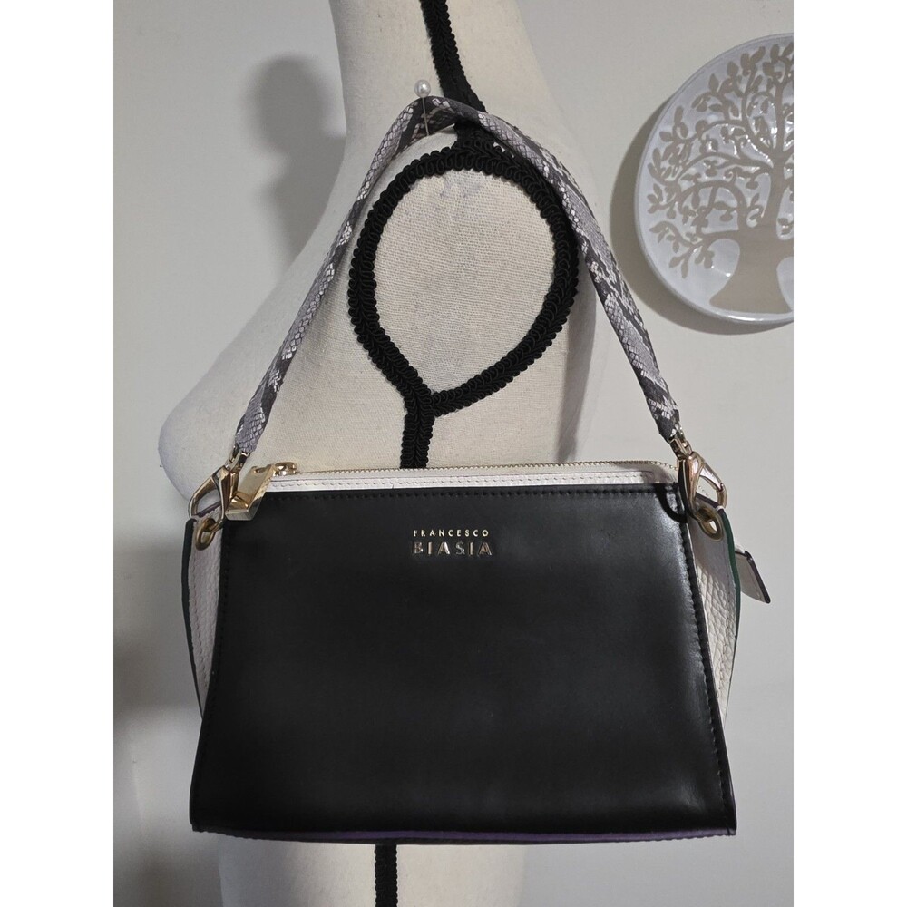RARE Francesco Biasia Snakeskin Handle Black LEATHER Clutch EveningBag PURSE EuC